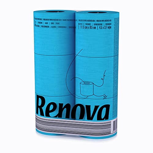 Renova Blue Toilet Paper 3Ply Pack of 6 Compact Rolls 140 Sheets EcoLabel Certified Dermatologically Tested Septic Safe Sustainable Soft
